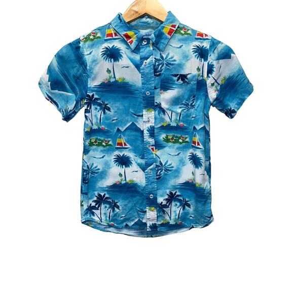 Tommy Bahama Boys Button Down Shirt Size 10/12 Tropical Beach Blue Hawaiian - Picture 1 of 5